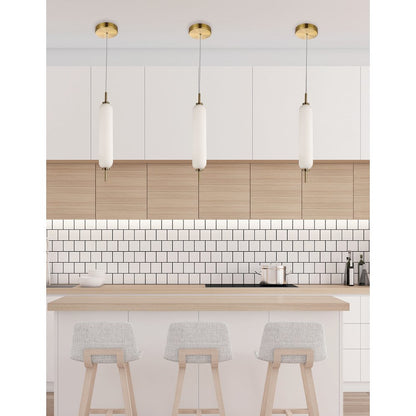 10W Pendant Aged Brass with White Opal Glass