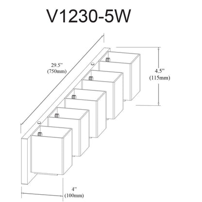 5LT Halogen Vanity, MB, WH Glass