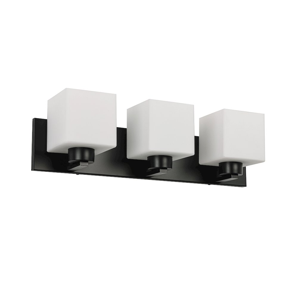 3 Light Vanity Matte Black with White Opal Glass