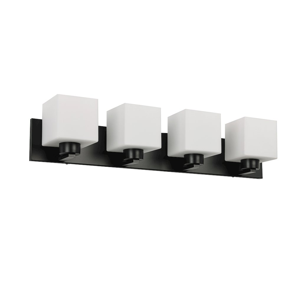 4 Light Vanity Matte Black with White Opal Glass