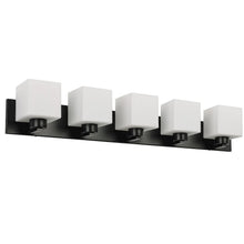5 Light Vanity Matte Black with White Opal Glass