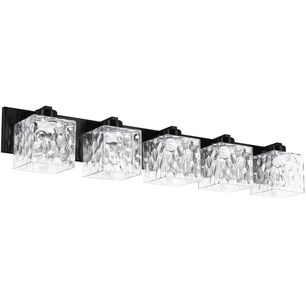5 Light Vanity in Matte Black w/ Clear Water Glass