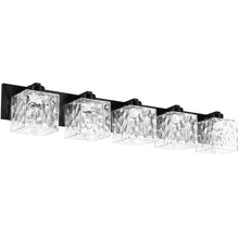 5 Light Vanity in Matte Black w/ Clear Water Glass