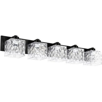 5 Light Vanity in Matte Black w/ Clear Water Glass