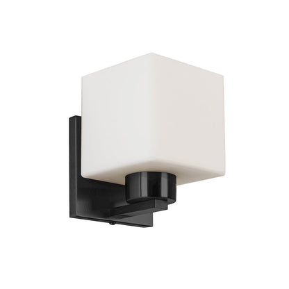 1 Light Wall Sconce Matte Black with White Opal Glass