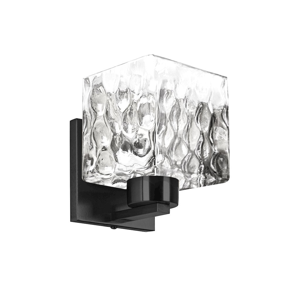 1 Light Matte Black Wall Sconce w/ Clear Water Glass