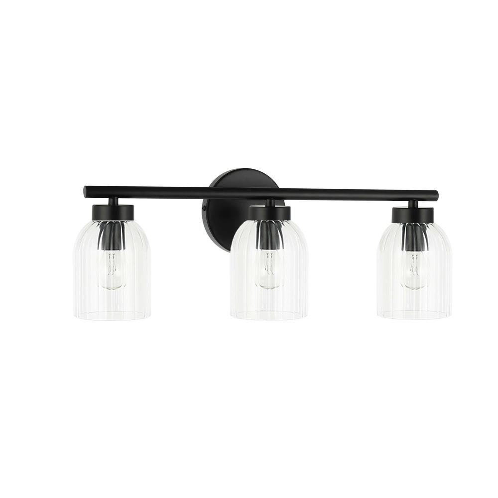 3LT Vanity, MB, CLR Ribbed Glass