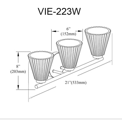 3 Light Incandescent Vanity Aged Brass with Clear Ribbed Glass