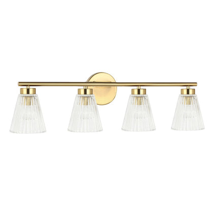 4 Light Incandescent Vanity Aged Brass with Clear Ribbed Glass