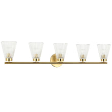 5 Light Incandescent Vanity Aged Brass with Clear Ribbed Glass