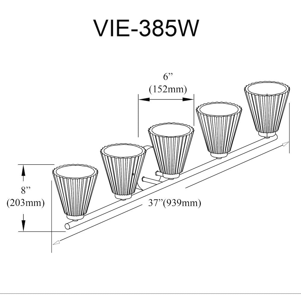 5 Light Incandescent Vanity Matte Black with Clear Ribbed Glass