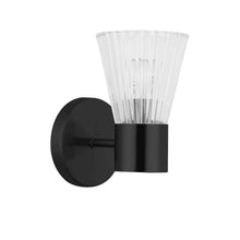 1 Light Incandecent Wall Satin Chrome Matte Black with Clear Ribbed Glass