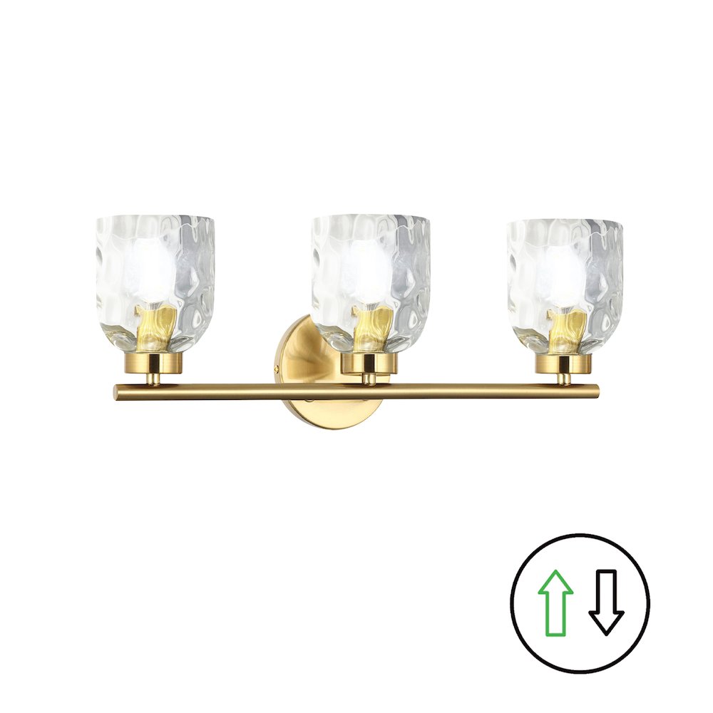 3 Light Aged Brass Vanity w/ Clear Water Glass