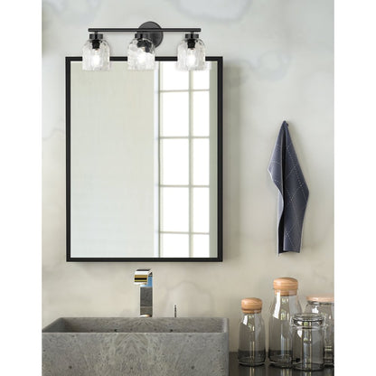 3 Light Matte Black Vanity w/ Clear Water Glass