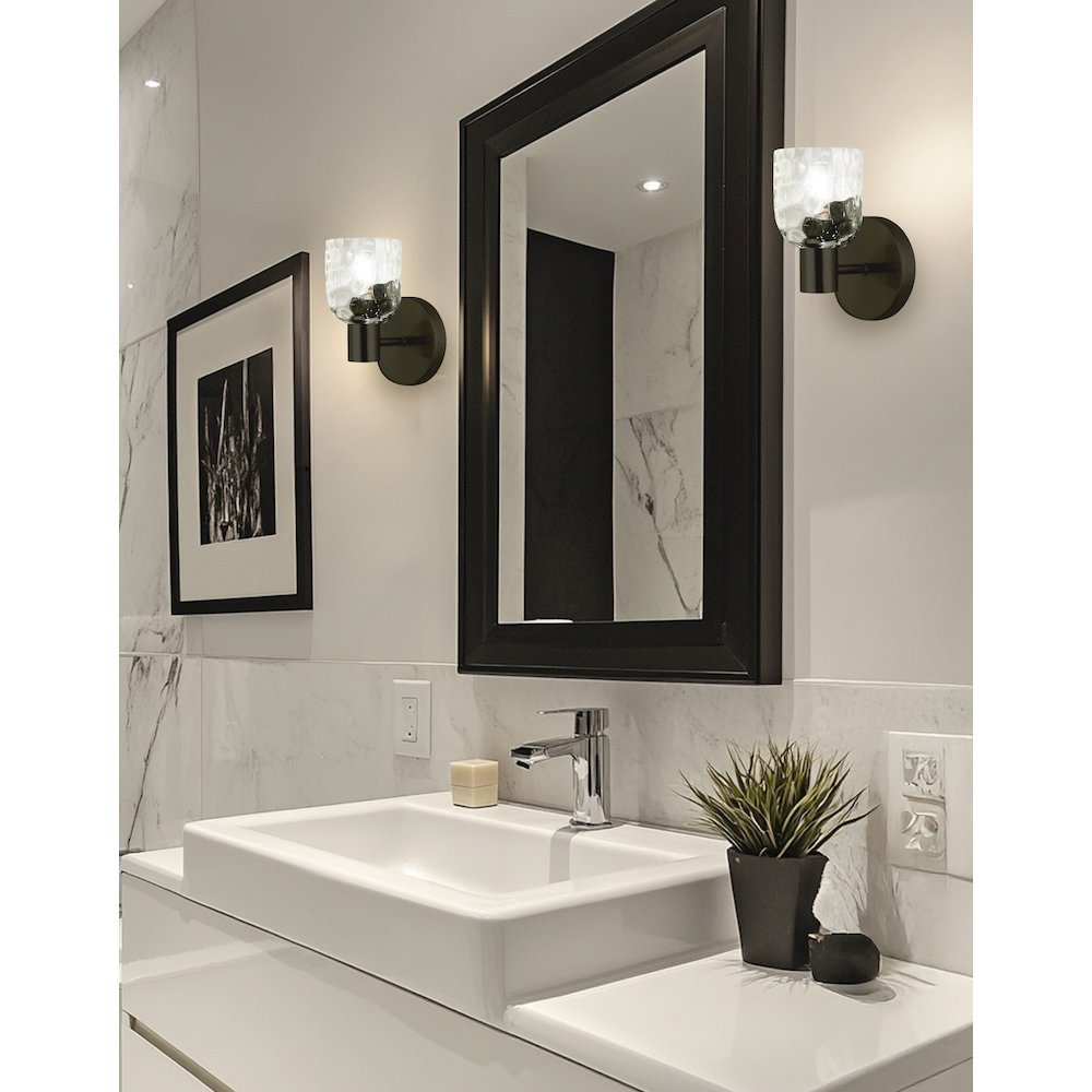 1 Light Matte Black Wall Sconce w/ Clear Water Glass
