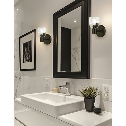 1 Light Matte Black Wall Sconce w/ Clear Water Glass