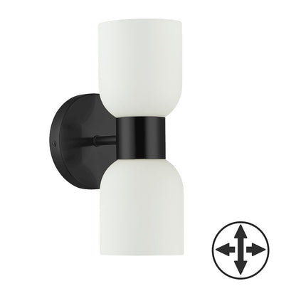 2 Light Matte Black Wall Sconce w/ Opal Glass