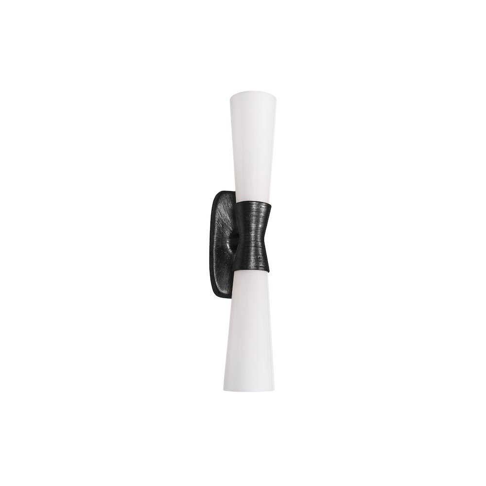 2 Light Wall Sconce in Matte Black w/ Opal Glass