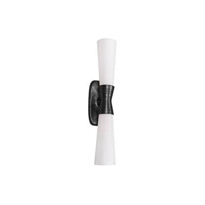 2 Light Wall Sconce in Matte Black w/ Opal Glass