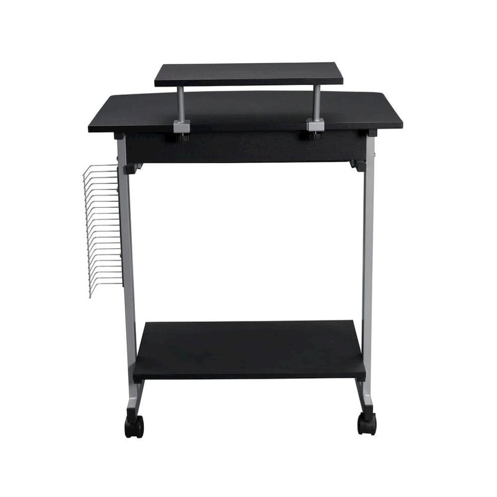 Gray Portable Computer Cart With Keyboard Shelf, Media Rack And Wheels