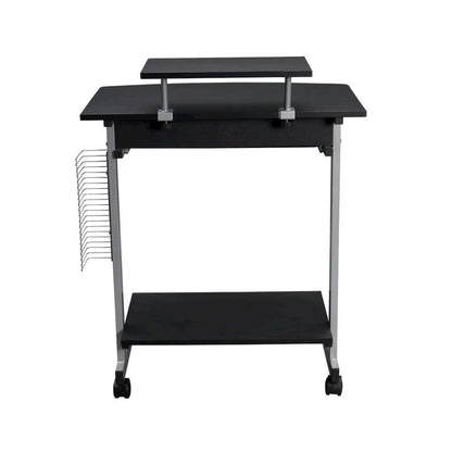 Gray Portable Computer Cart With Keyboard Shelf, Media Rack And Wheels
