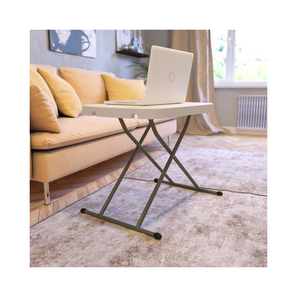 26 Inch Granite White Indoor/Outdoor Plastic Folding Table, Adjustable Height Commercial Grade Side Table, Laptop Table, TV Tray