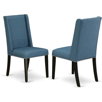 East West Furniture LAFL9-81-21 9 Piece Dining Table Set Includes a Rectangle Dining Room Table with Butterfly Leaf and 8 Blue Linen Fabric Parsons Chairs, 42x92 Inch, Walnut
