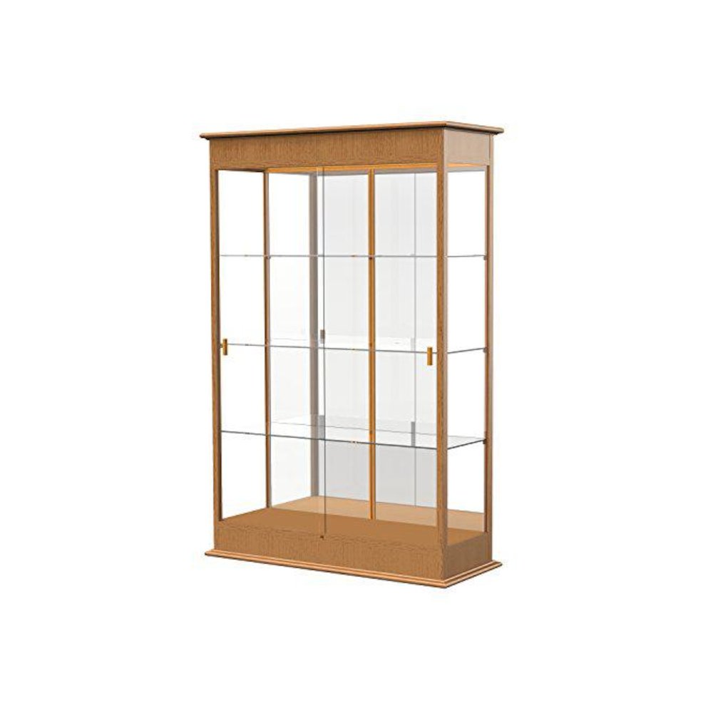 Varsity  48"W x 77"H x 18"D  Lighted Floor Case, Sliding Doors, Mirror Back, Carmel Oak Finish