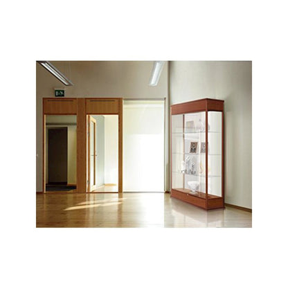 Varsity  48"W x 77"H x 18"D  Lighted Floor Case, Sliding Doors, Mirror Back, Carmel Oak Finish