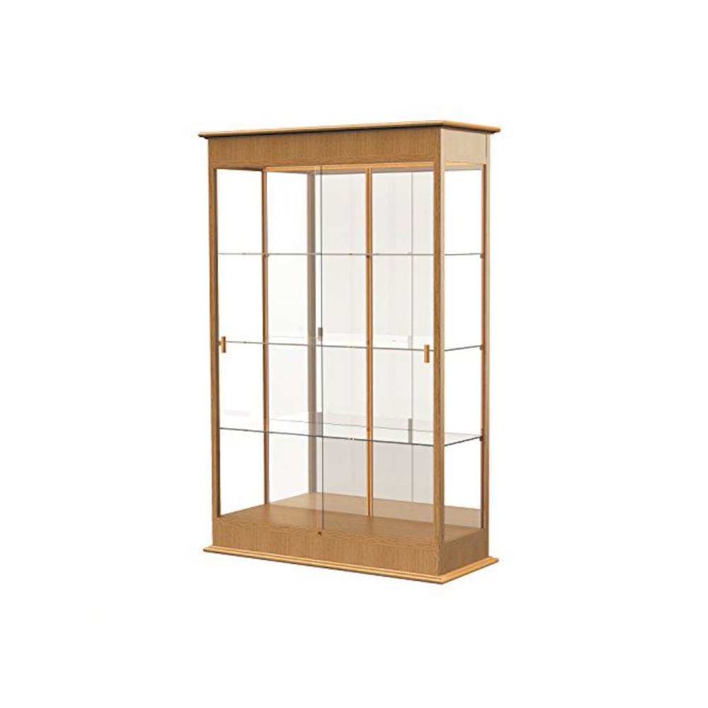 Varsity  48"W x 77"H x 18"D  Lighted Floor Case, Sliding Doors, Mirror Back, Natural Oak Finish