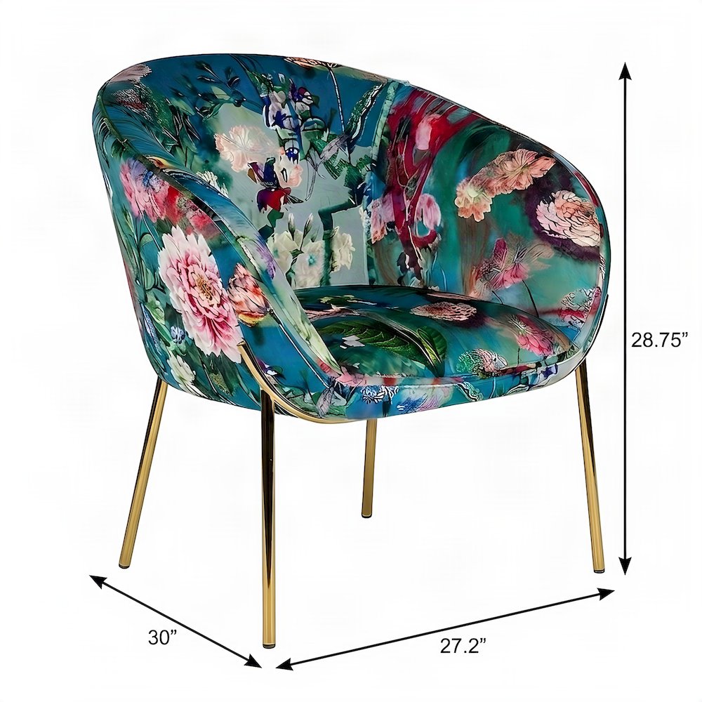 Falco - Contemporary Floral Velvet and Gold Accent Chair