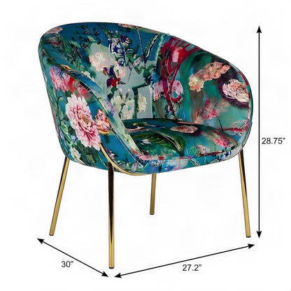 Falco - Contemporary Floral Velvet and Gold Accent Chair