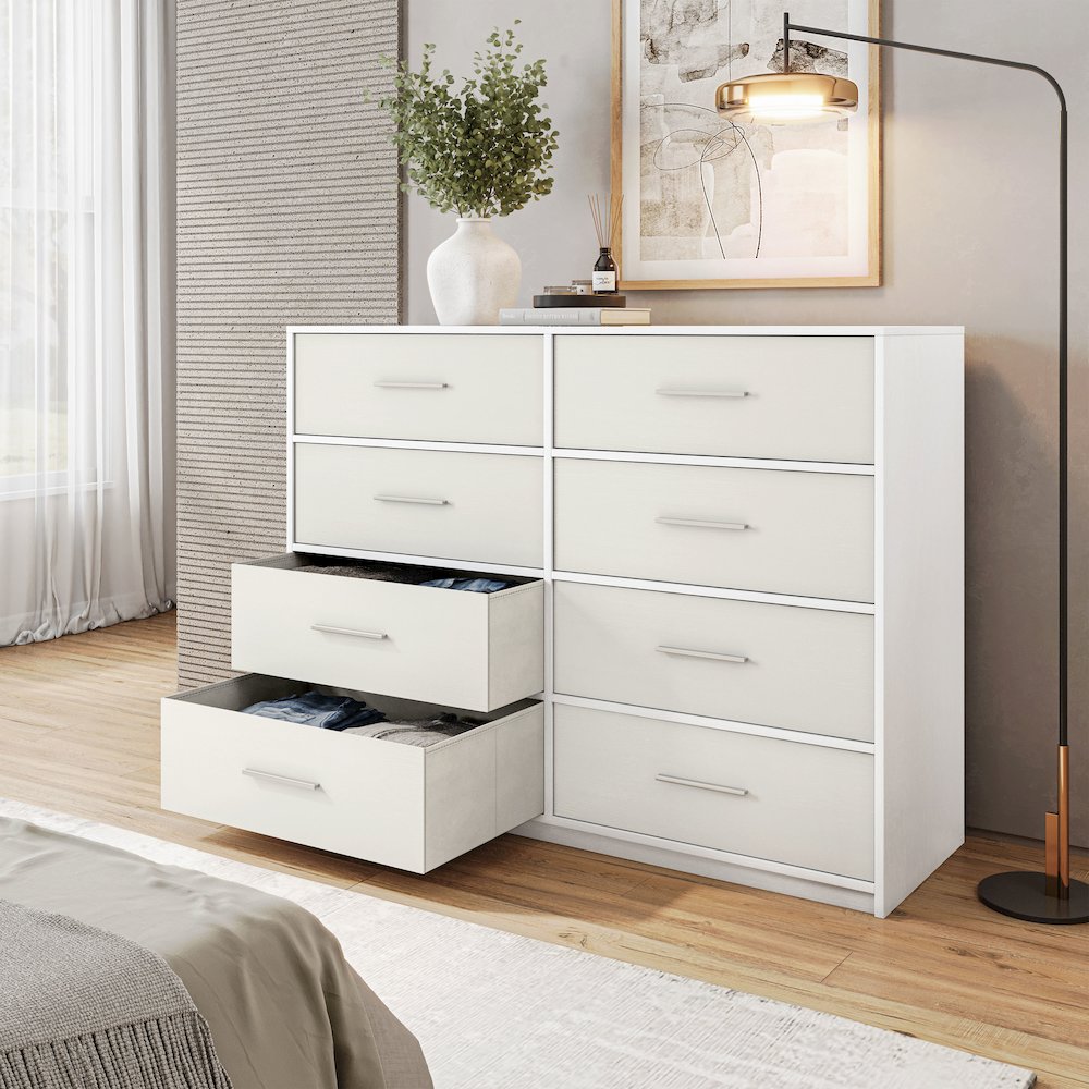 8-Drawer Dresser with Large Fabric Drawers, White