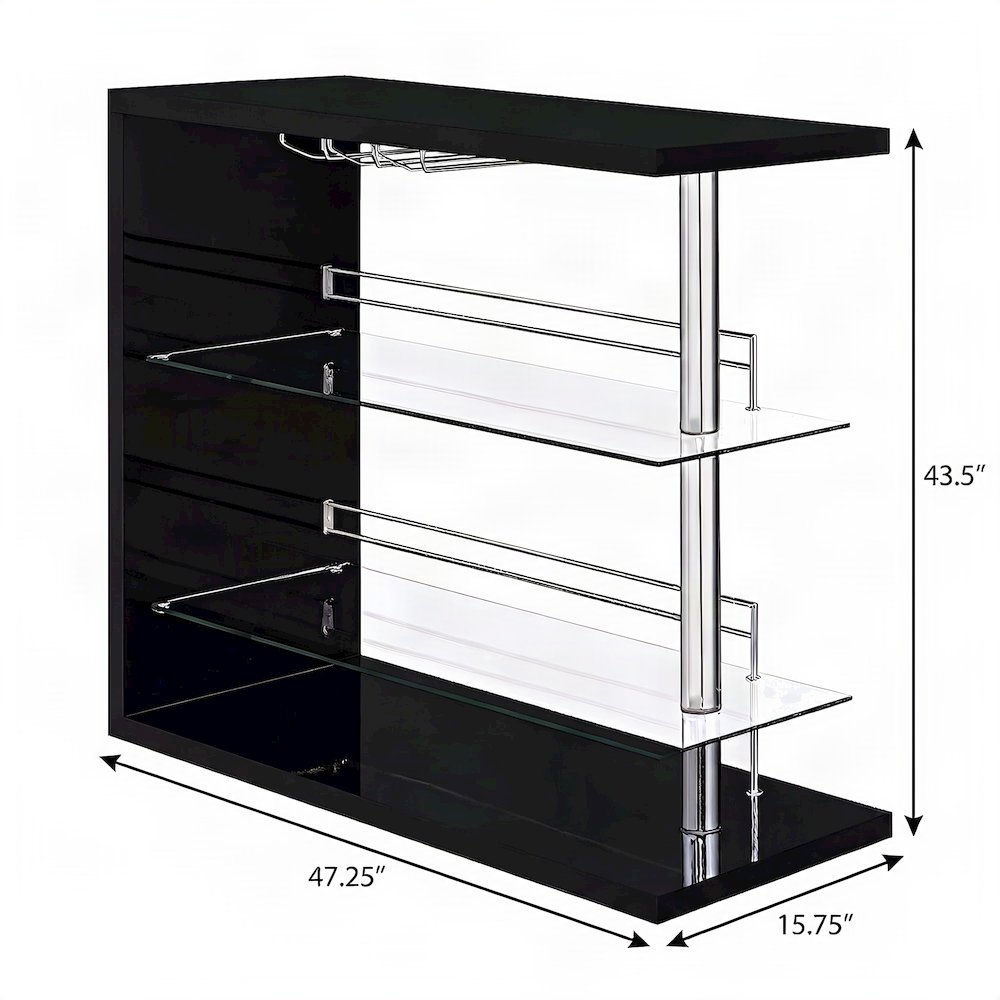 Engineered Wood Rectangular Wine Table with Bar Rack, Black High Gloss