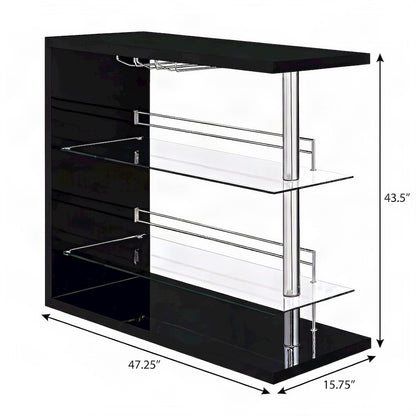 Engineered Wood Rectangular Wine Table with Bar Rack, Black High Gloss