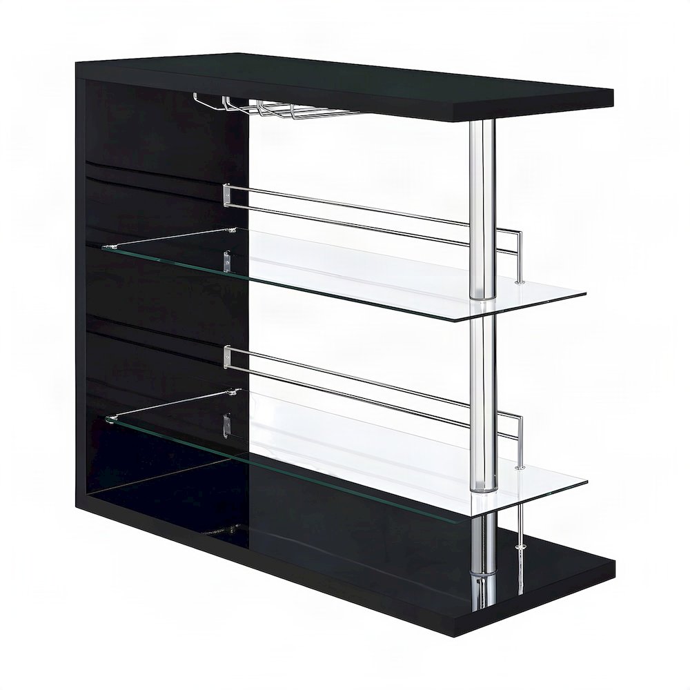Engineered Wood Rectangular Wine Table with Bar Rack, Black High Gloss