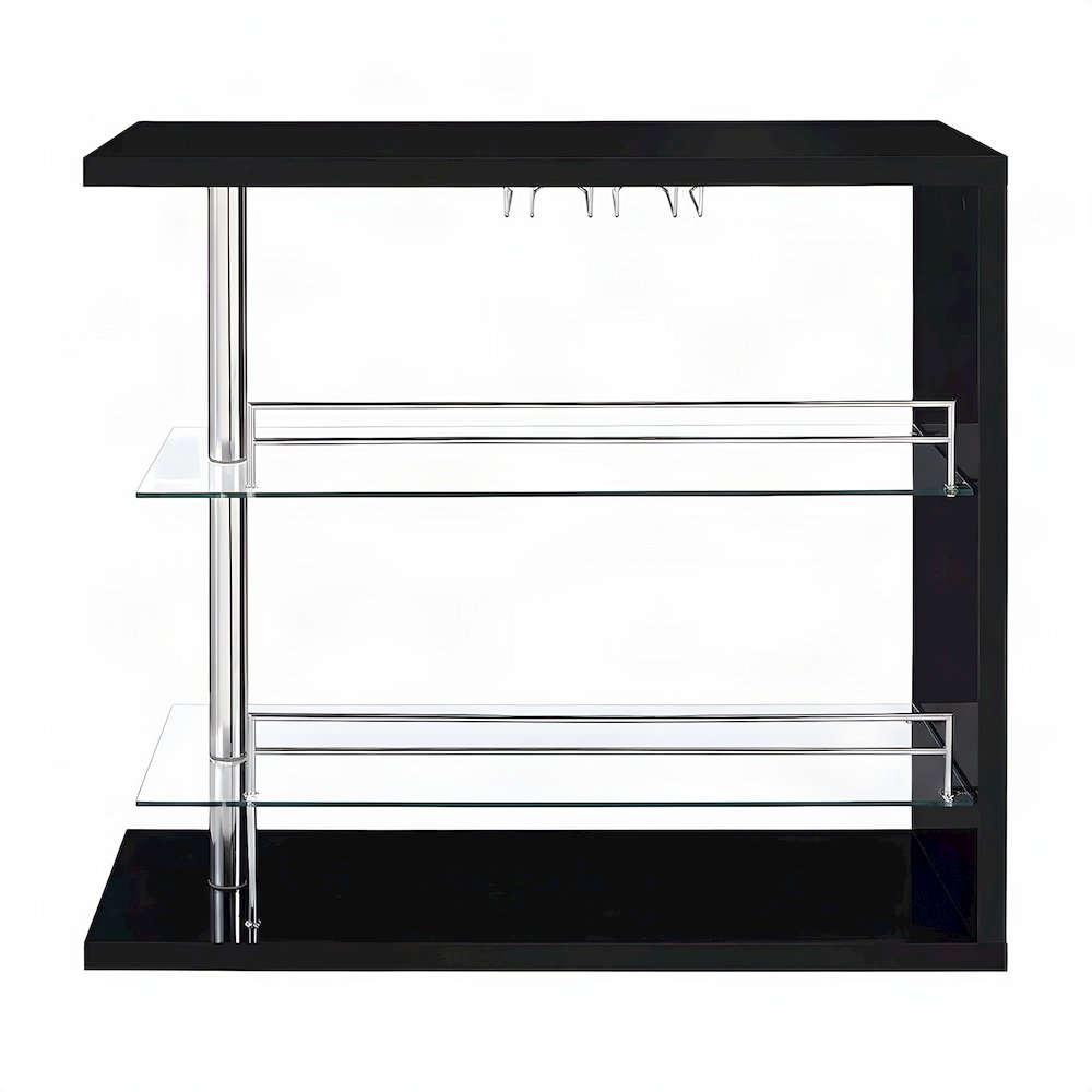 Engineered Wood Rectangular Wine Table with Bar Rack, Black High Gloss