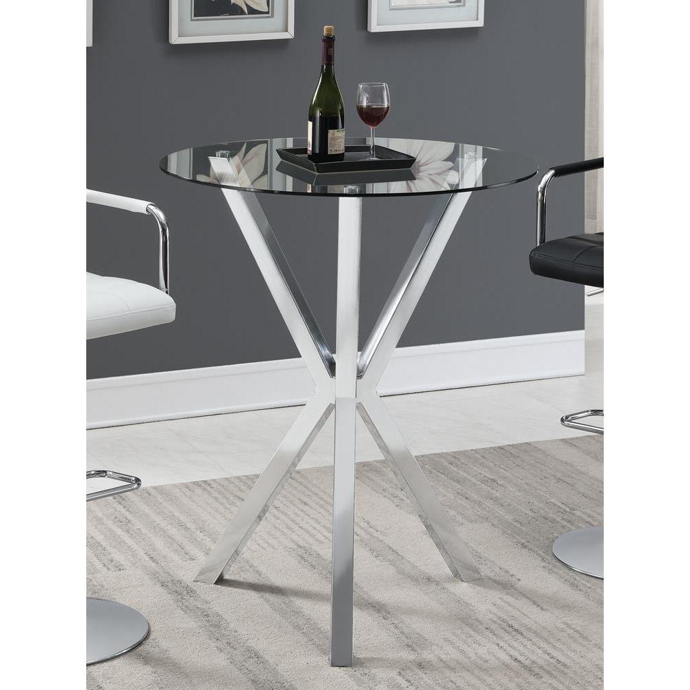 Sleek Chrome Round Bar Table with Clear Glass Top for Elegant Entertaining