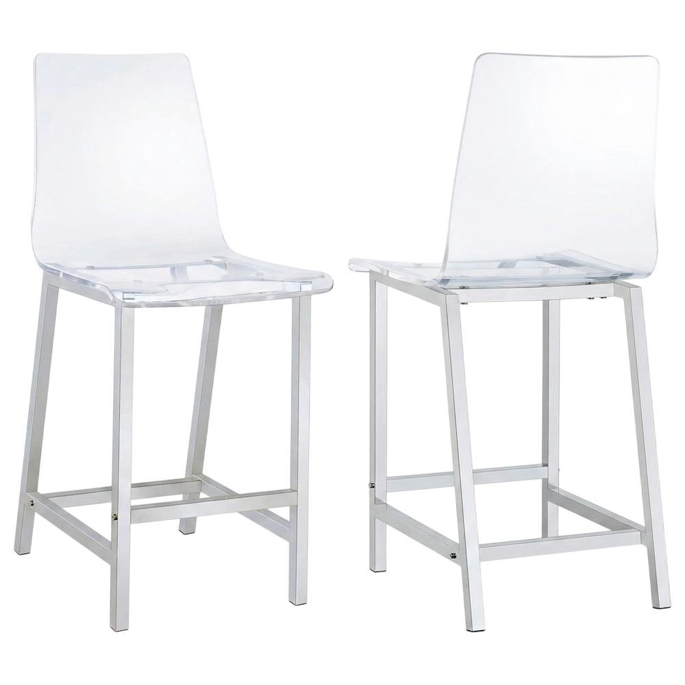 Acrylic Counter Stools with Chrome Base for Kitchen, Clear, Set of 2