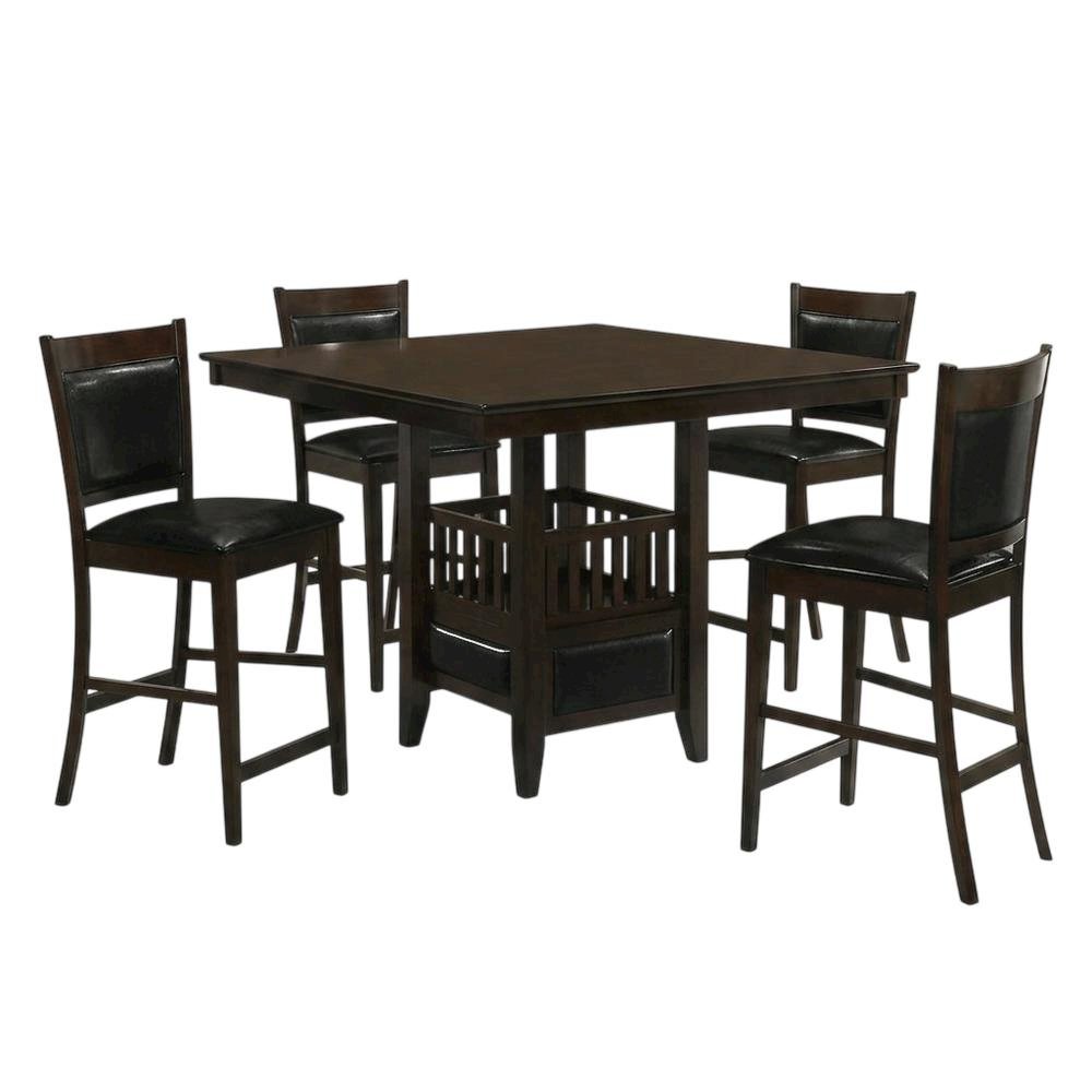 Wood Square Counter Height Dining Table and Chairs Set for Dining Room, Espresso