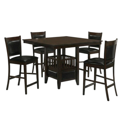 Wood Square Counter Height Dining Table and Chairs Set for Dining Room, Espresso