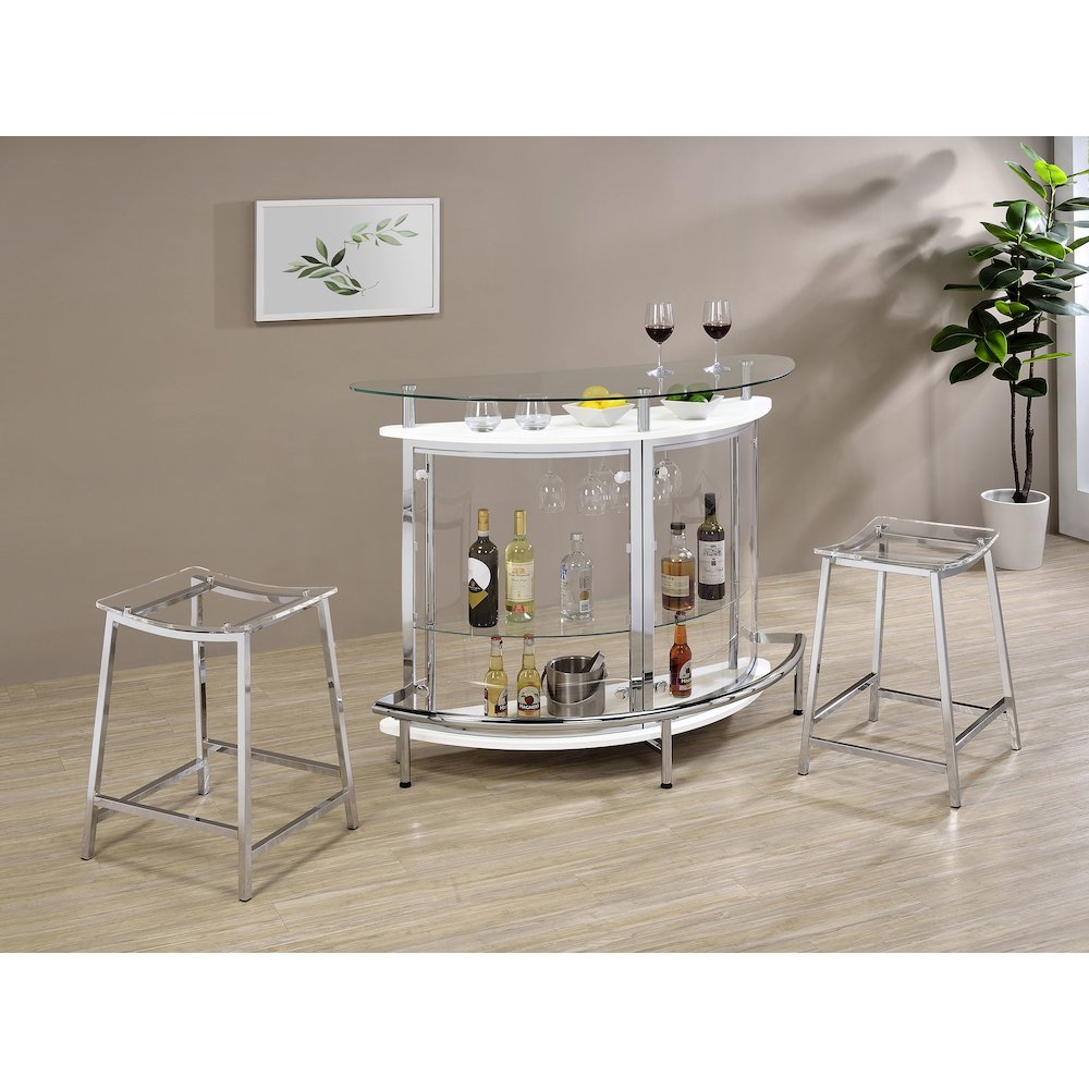 Amarillo Freestanding Glass Top Home Bar Wine Cabinet White