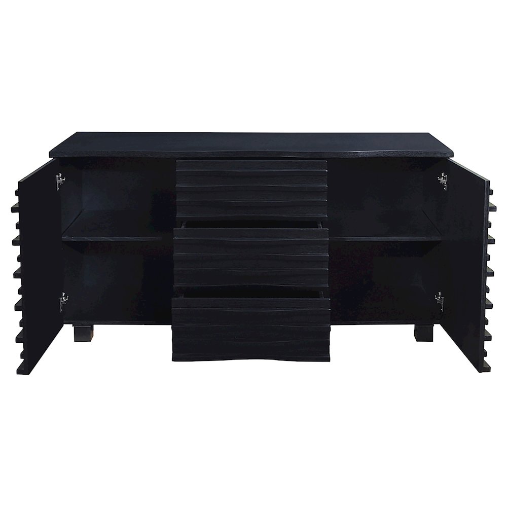 FurniFact Sideboard Buffet with 3-Drawer Wooden Storage Cabinet, Black