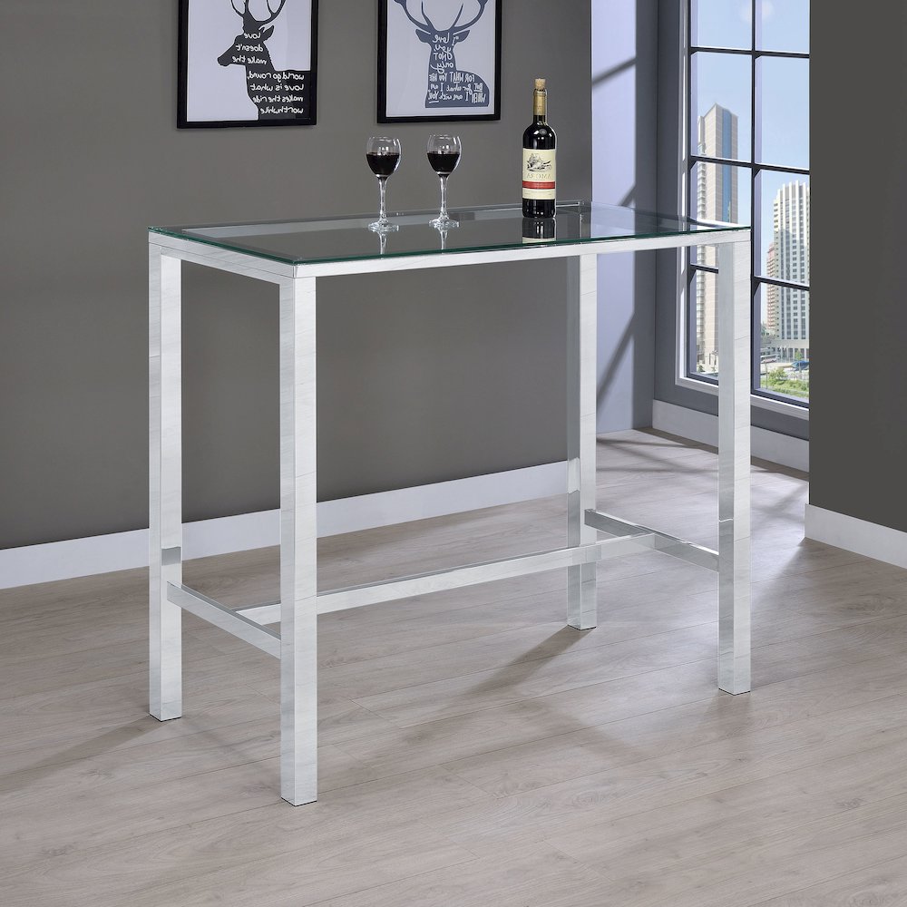 Tolbert Rectangular 47-inch Glass Top Pub Bar Table Chrome