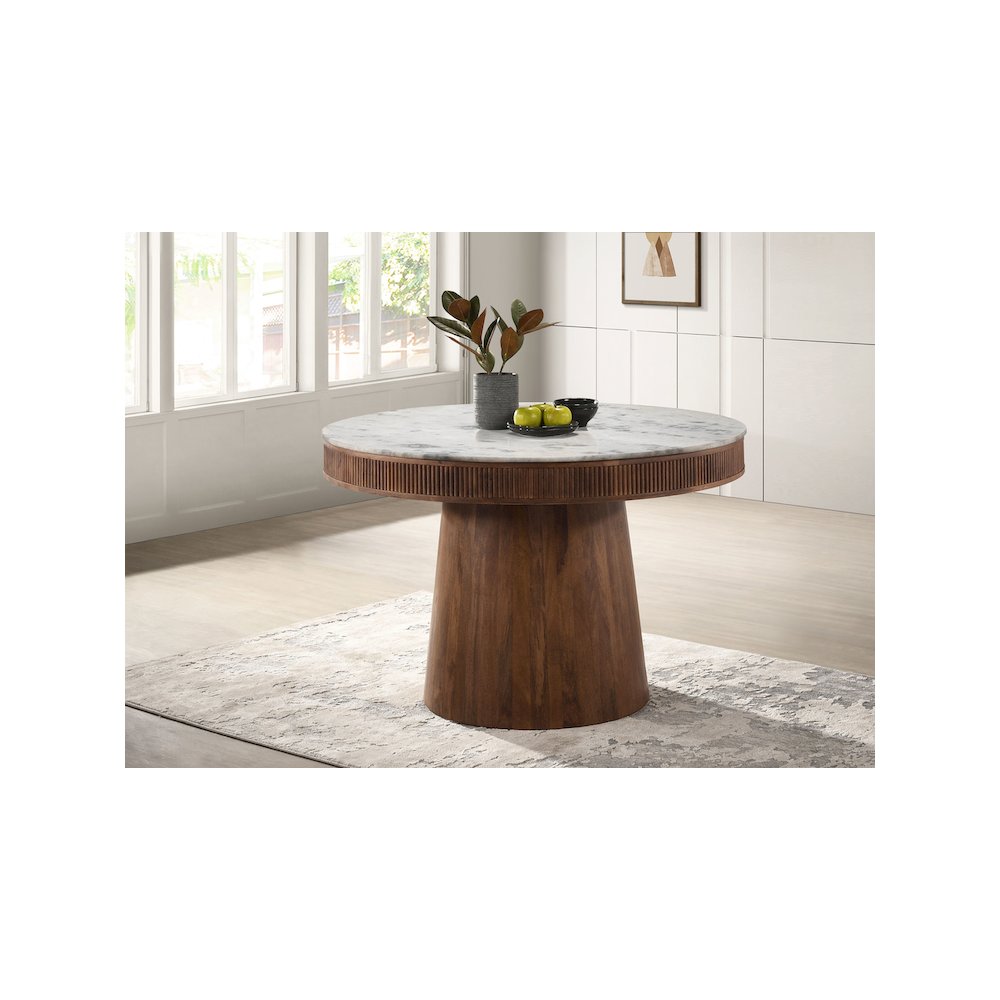 Ortega Round 46-inch Marble Top Wood Dining Table Natural