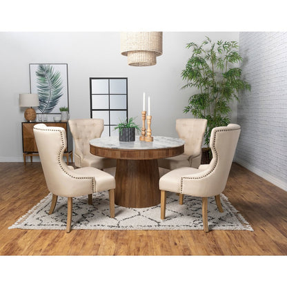 Ortega Round 46-inch Marble Top Wood Dining Table Natural