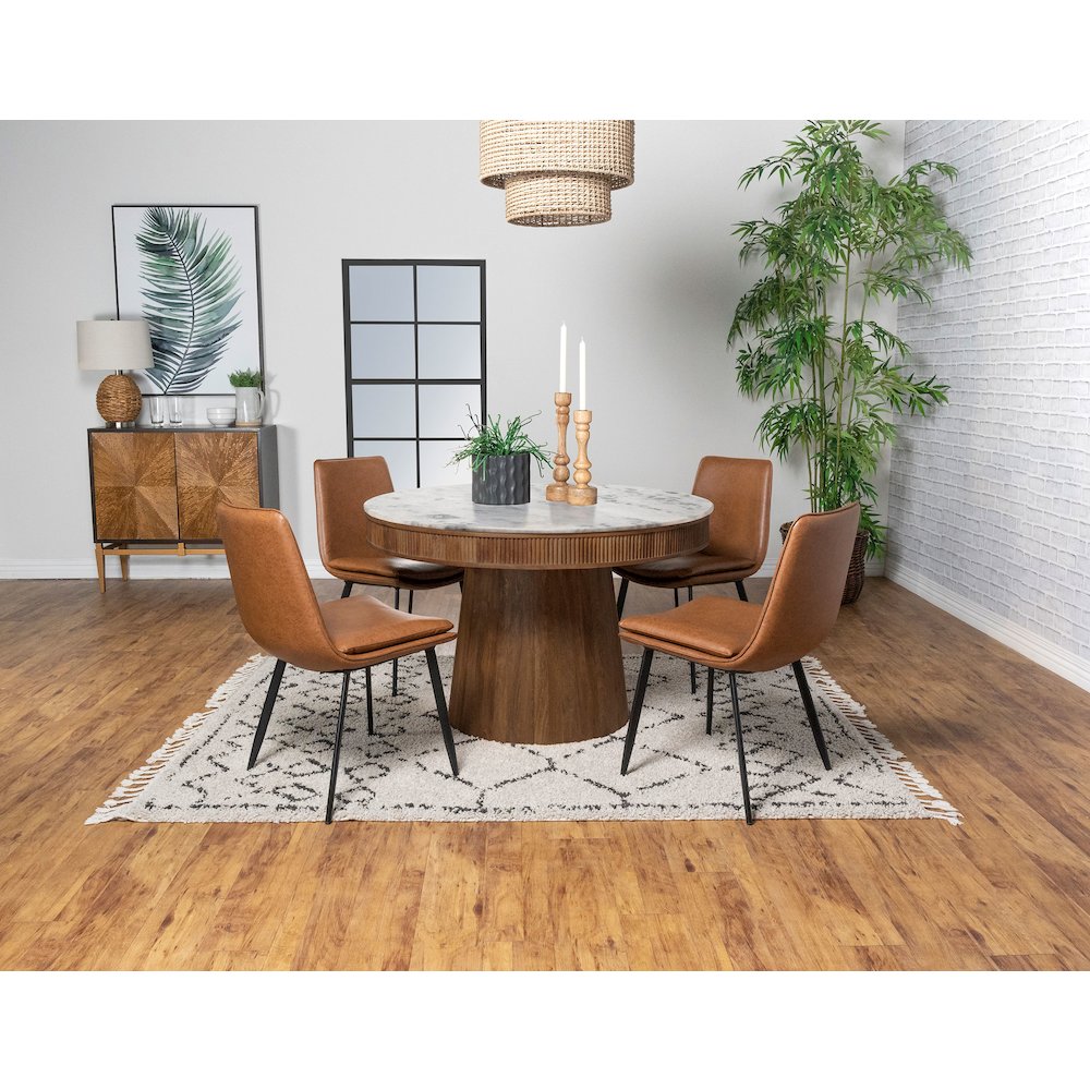 Ortega Round 46-inch Marble Top Wood Dining Table Natural