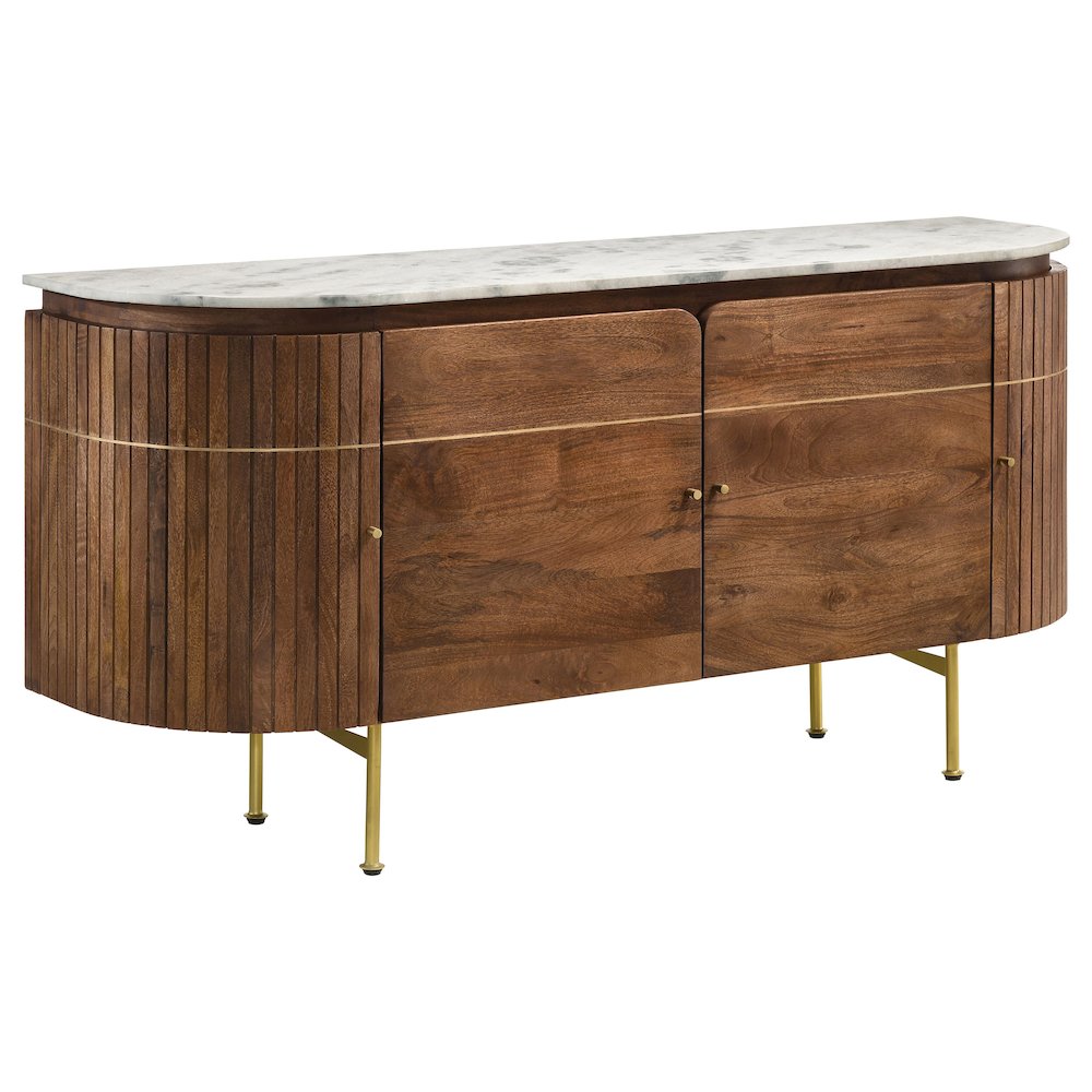 FurniFact Sideboard Buffet with Marble Top and 4-Door Cabinet, Natural