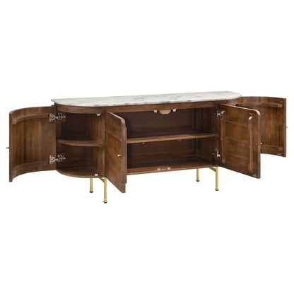 FurniFact Sideboard Buffet with Marble Top and 4-Door Cabinet, Natural