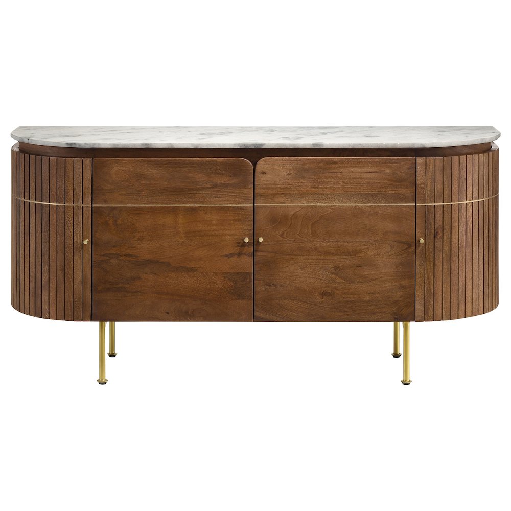 FurniFact Sideboard Buffet with Marble Top and 4-Door Cabinet, Natural